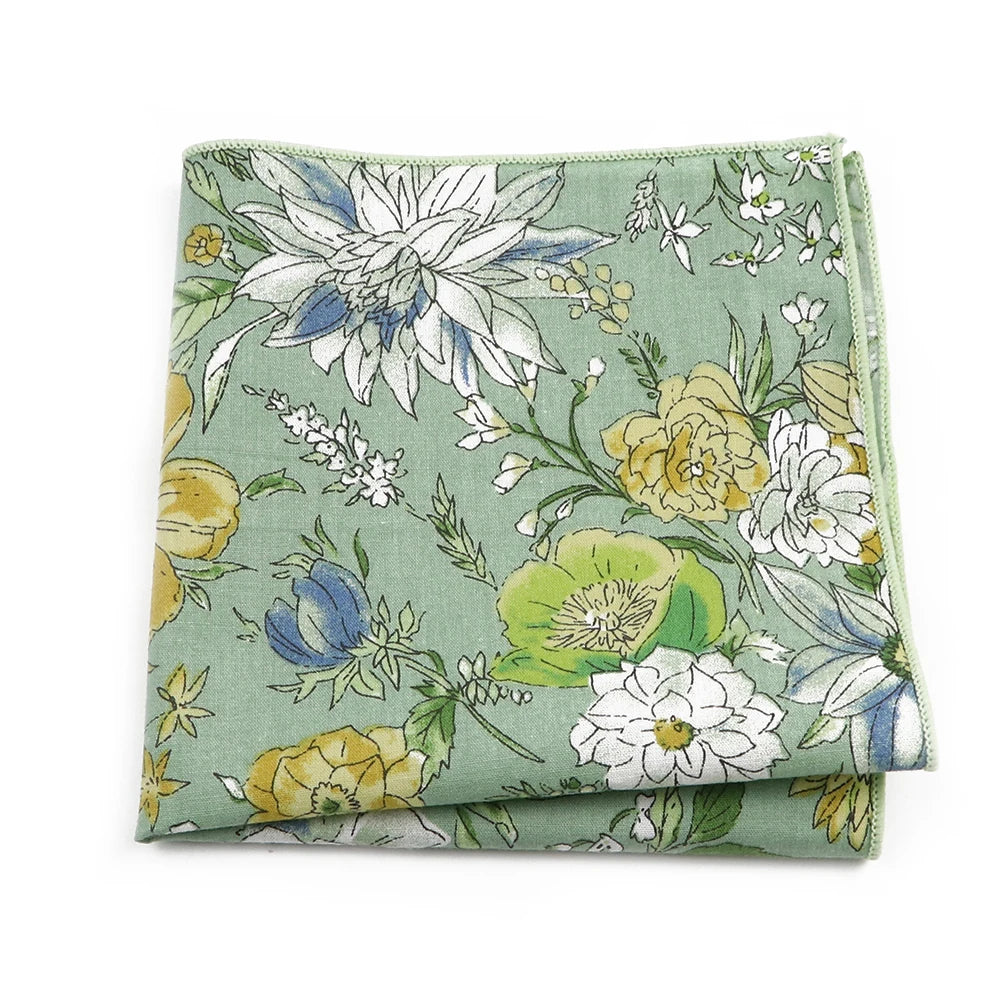 Talisman Pocket Square – Sage Dahlia Floral Cotton Pocket Square