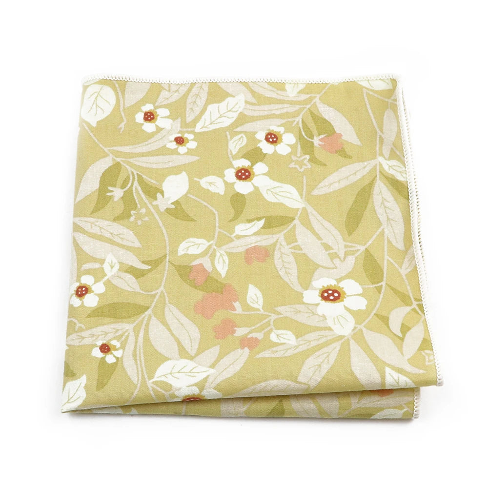 Talisman Pocket Square – Golden Sage Blossom Cotton Pocket Square