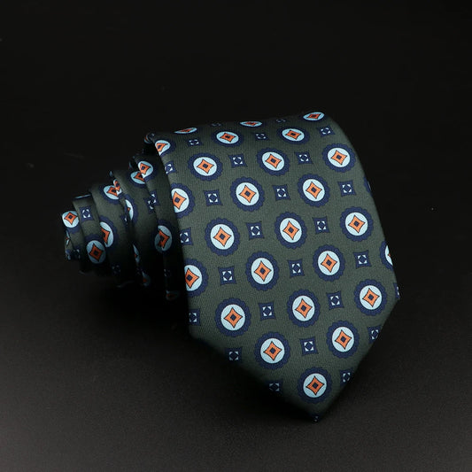 Berry - Dark Green and Geometric Pattern Necktie