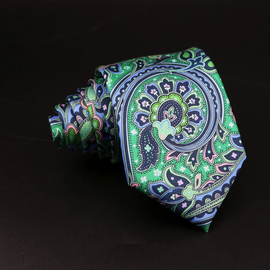 Cibo - Green Tie with Navy and Pink Large Paisley Pattern