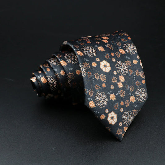 Este - Black and Gold Floral Pattern Tie