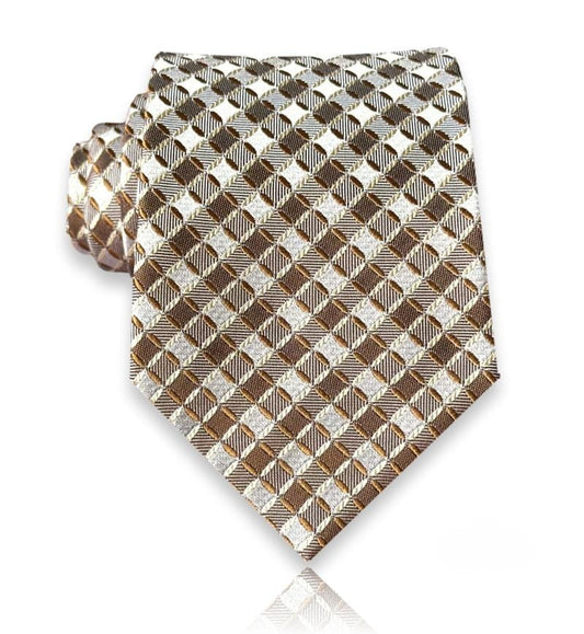 Dampmartin - Bronze and Silver Silk Tie with 3D Geometric Weave – Refined Texture with European Precision