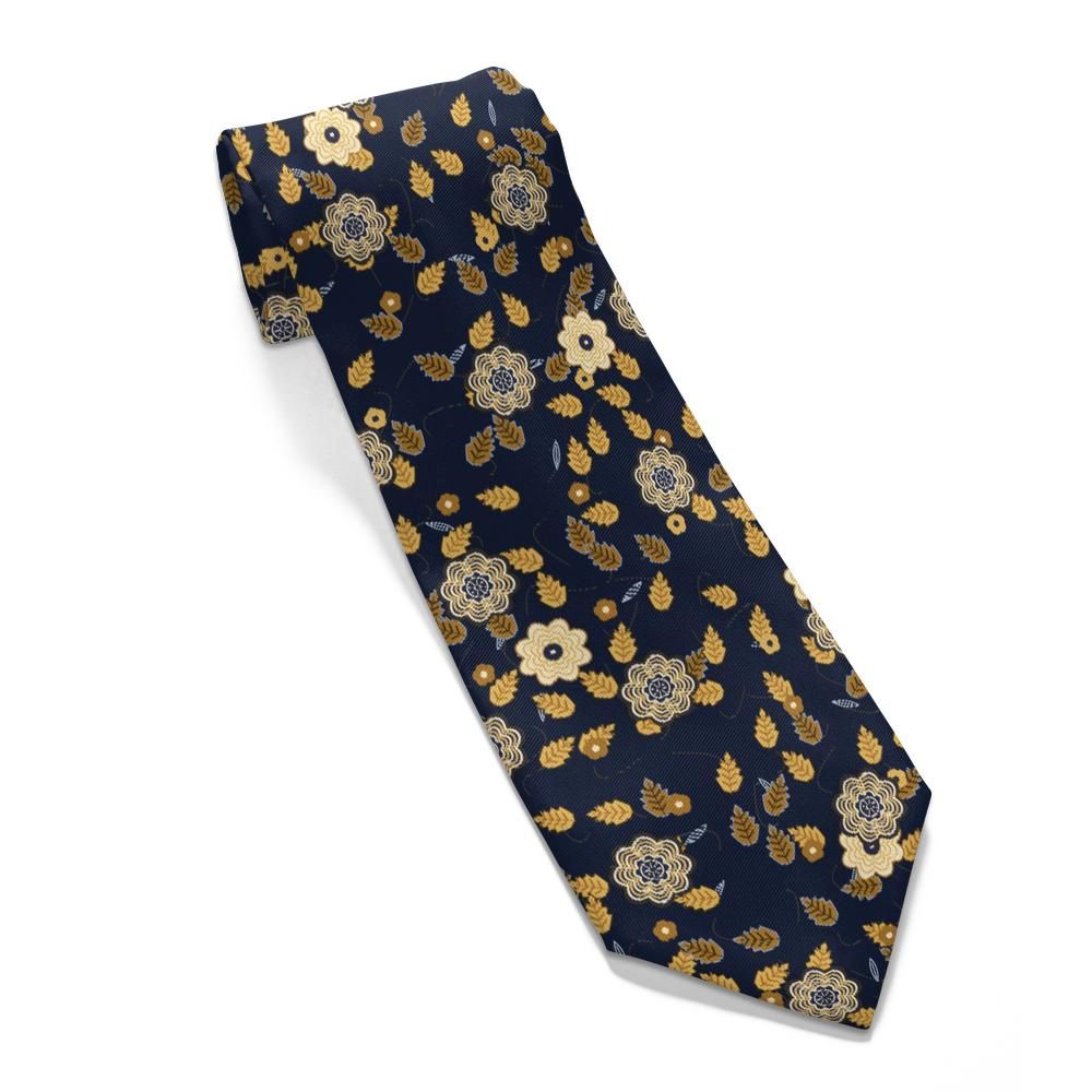 Este - Navy & Gold Floral Tie – Harvest Night