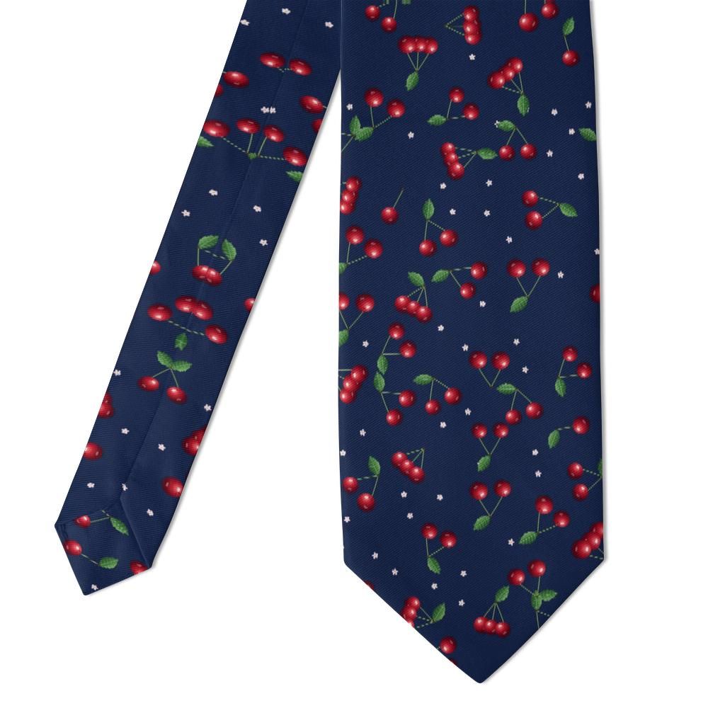 Jablonowski - Navy Cherry Tie – Glossy Cherries and Tiny Blossoms