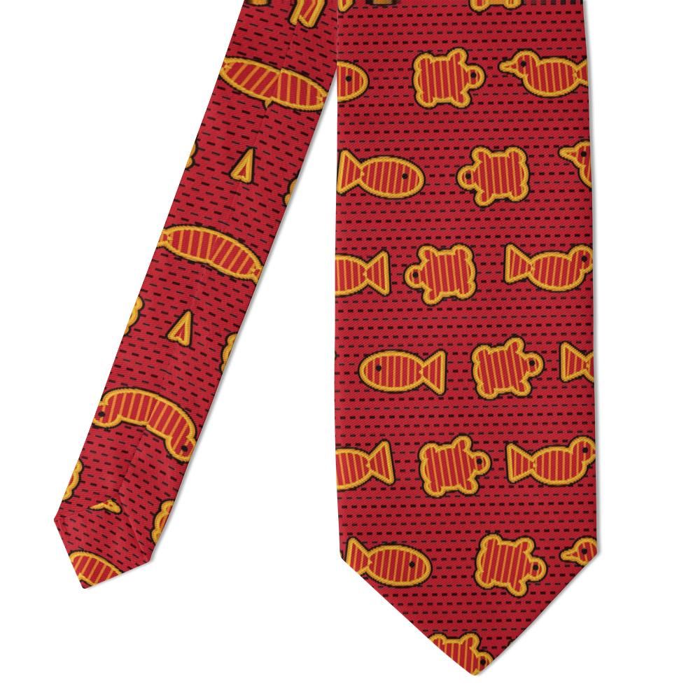 Hvide - Red & Orange Mola Appliqué Tie – Layered Fish, Turtle & Bird Folk Art