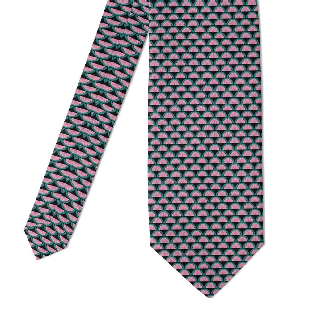 Bochart - Black, Pink & Teal Fan Leaf Tie – Art Deco Night