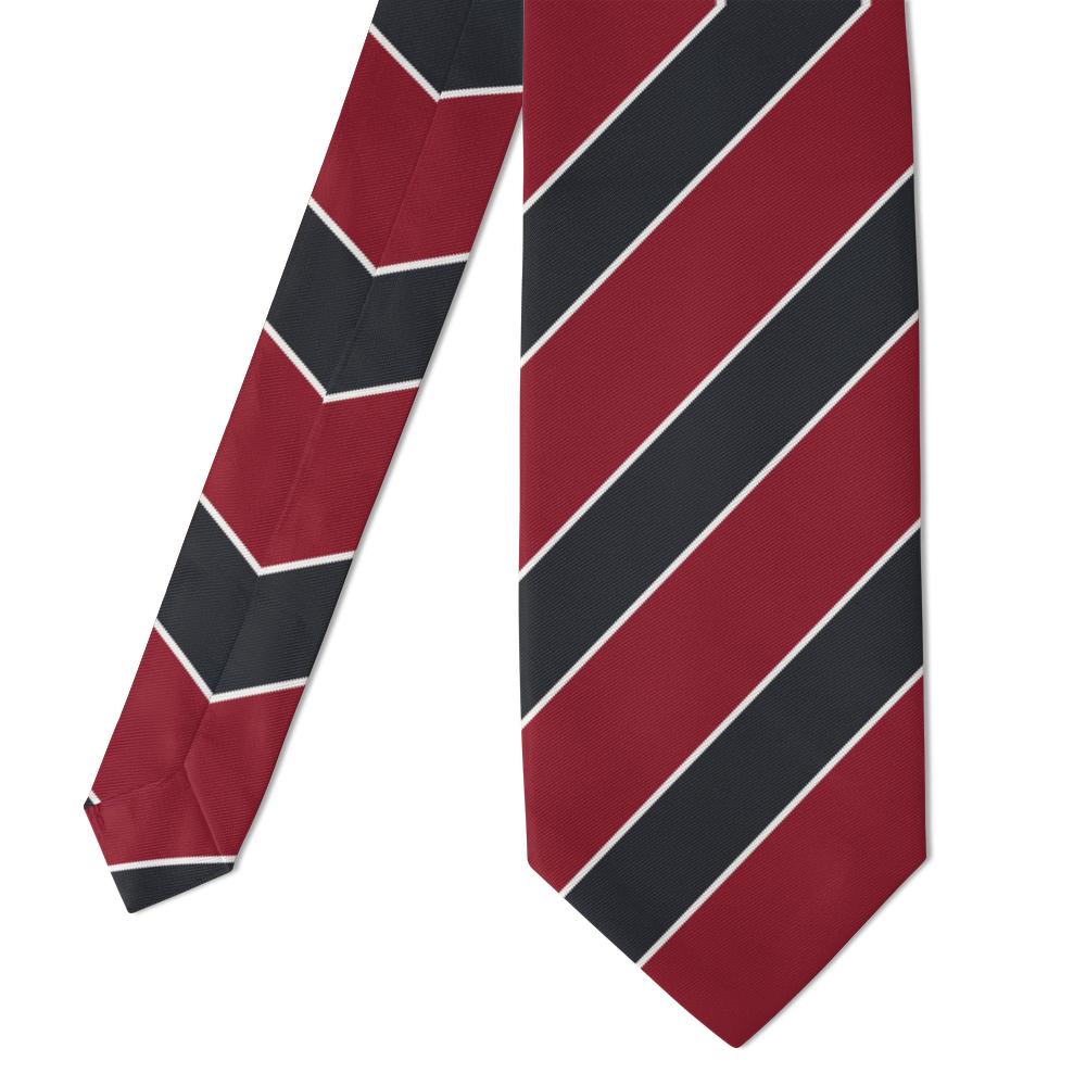 Biron crimson and charcoal repp stripe tie — folded detail