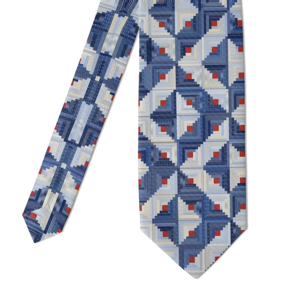 Rosenvinge - Indigo & Cream Log Cabin Quilt Tie – Homestead Blue