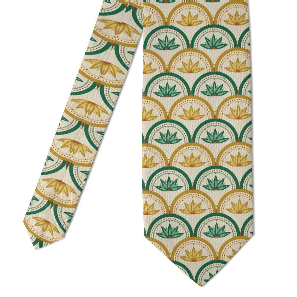 Wassenaer - Emerald & Mustard Lotus Fan Tie – Bohemian Splendor