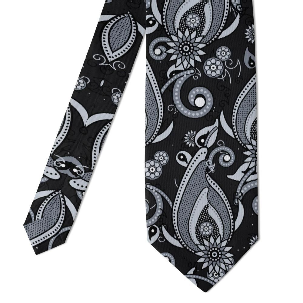 Falier - Black & Silver Sunflower Paisley Tie – Moonlit Canal