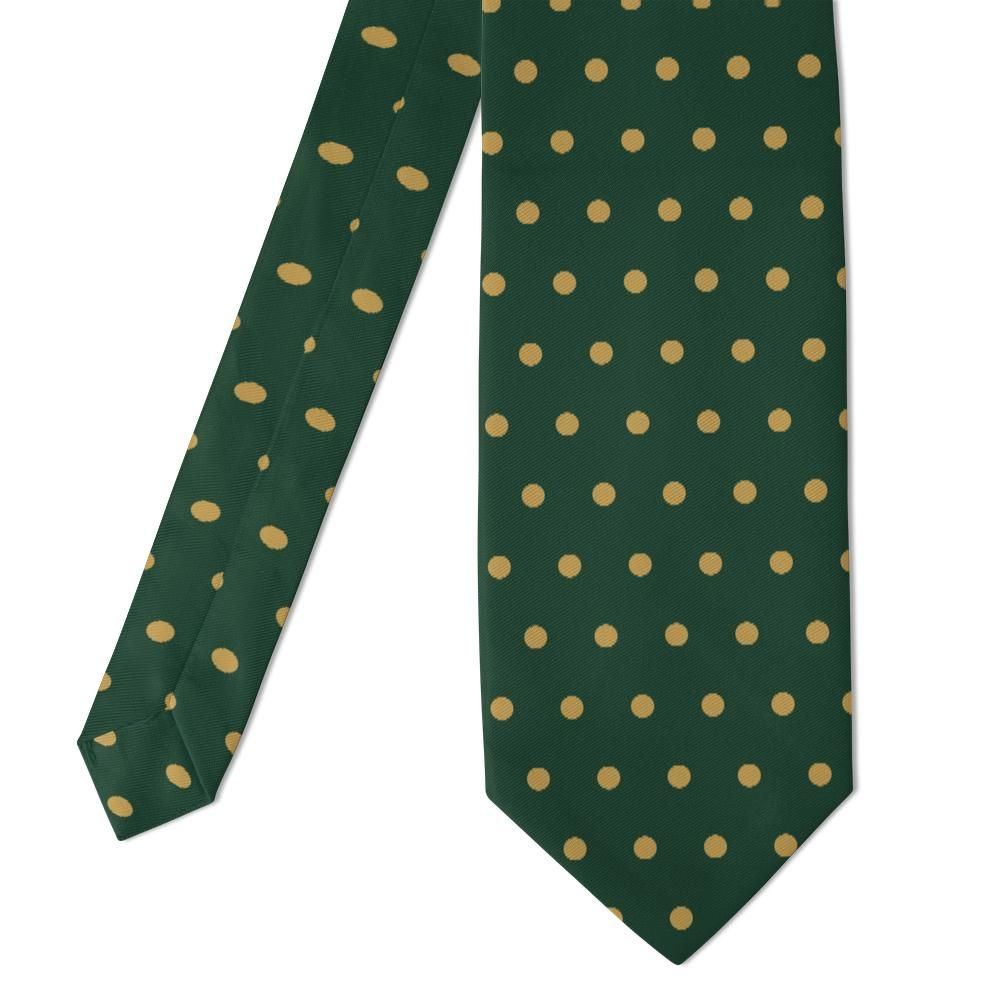 Coligny forest green and gold pin dot tie — folded detail