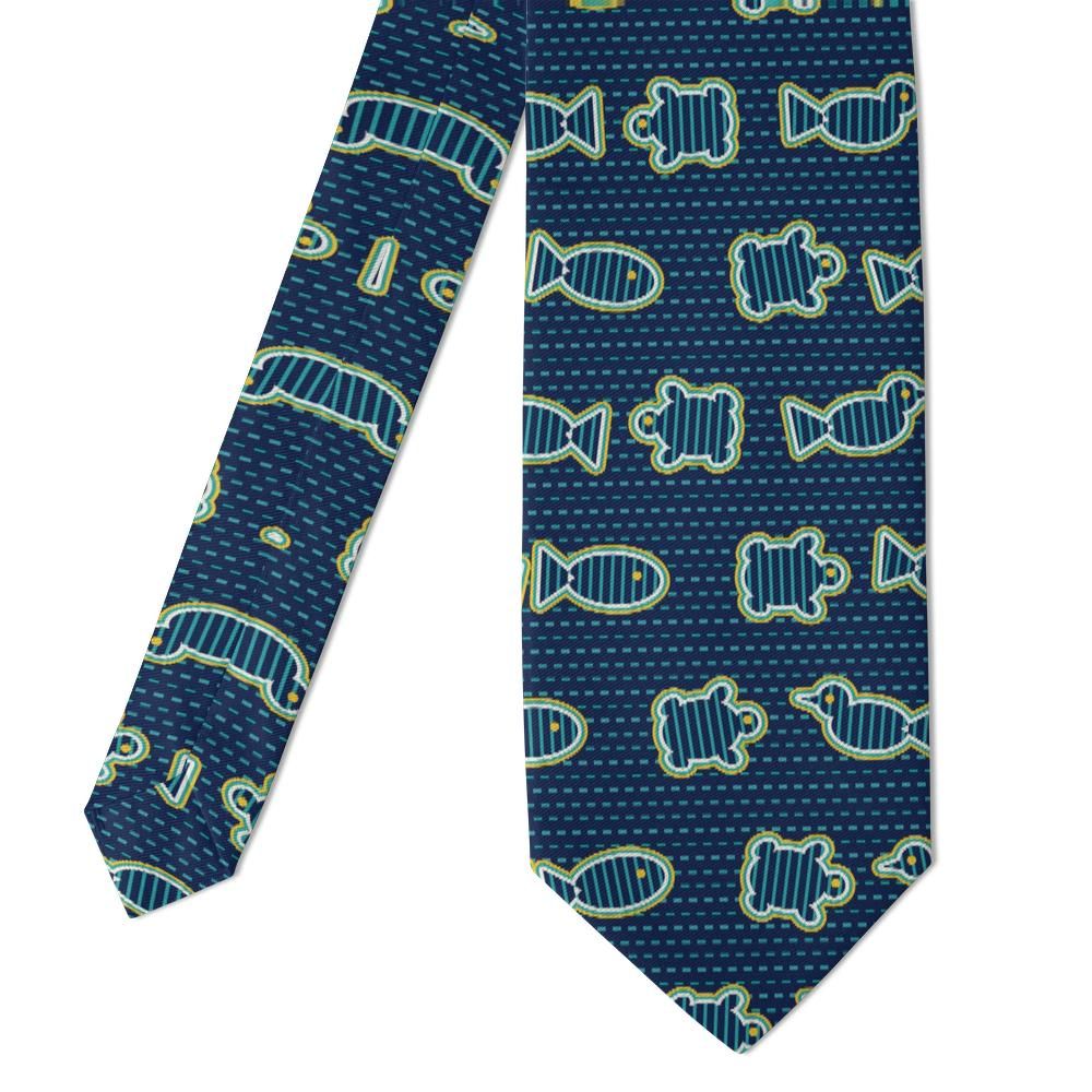 Hvide - Navy & Teal Mola Appliqué Tie – Layered Sea Creatures for Standout Days