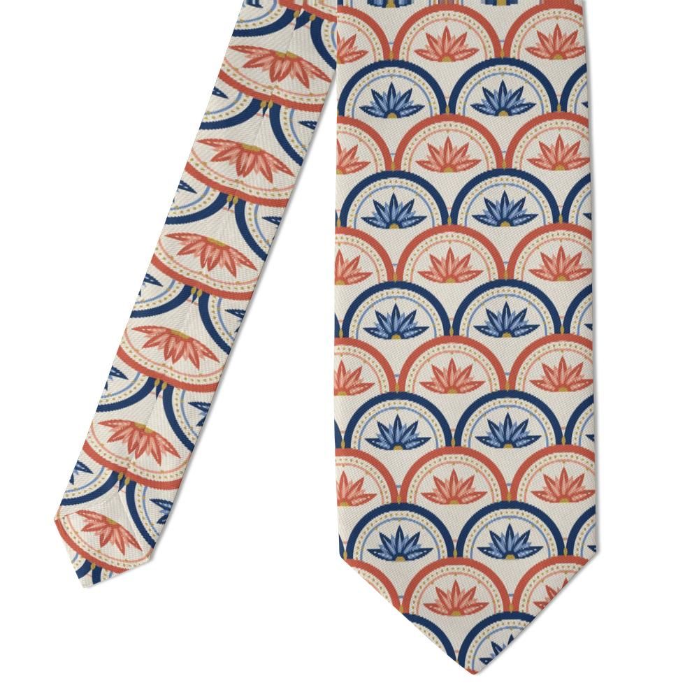 Wassenaer - Navy & Coral Lotus Fan Tie – Bohemian Splendor