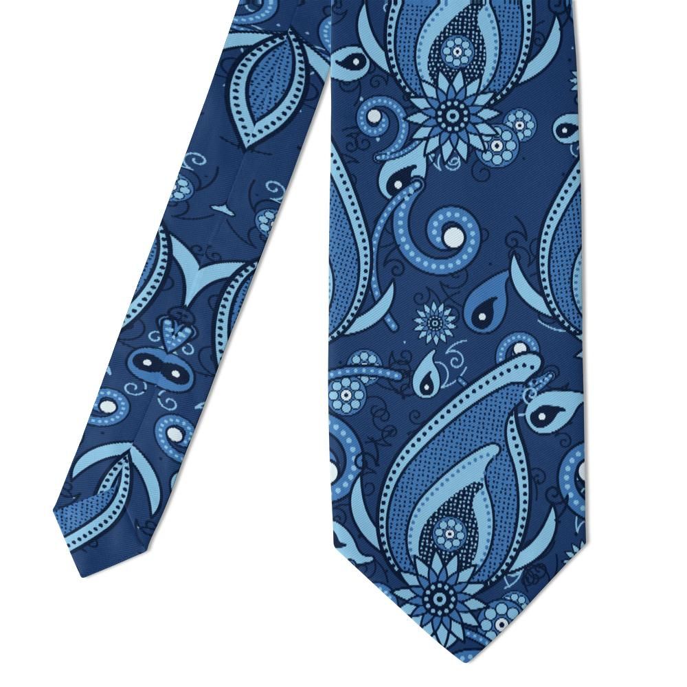 Falier - Navy & Sky Blue Sunflower Paisley Tie – Venetian Nocturne