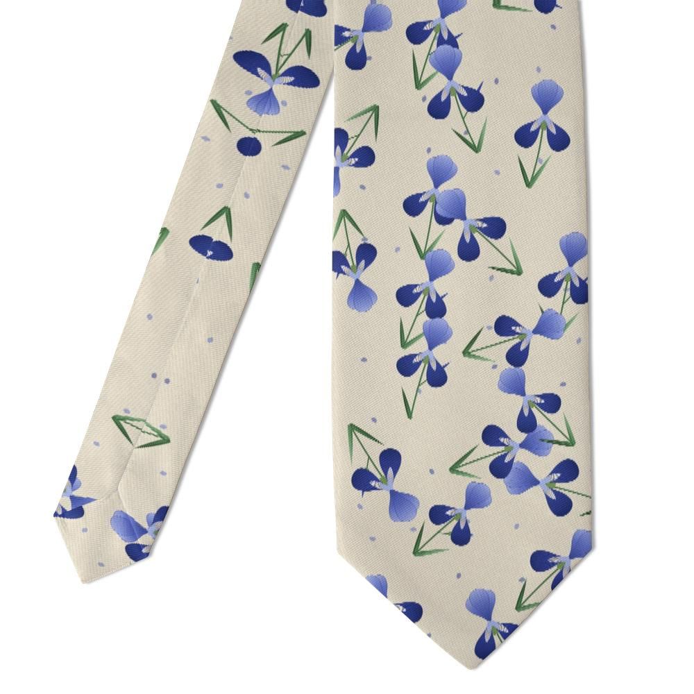Krasinski - Cream & Cobalt Iris Tie – Spring Garden Irises on Linen