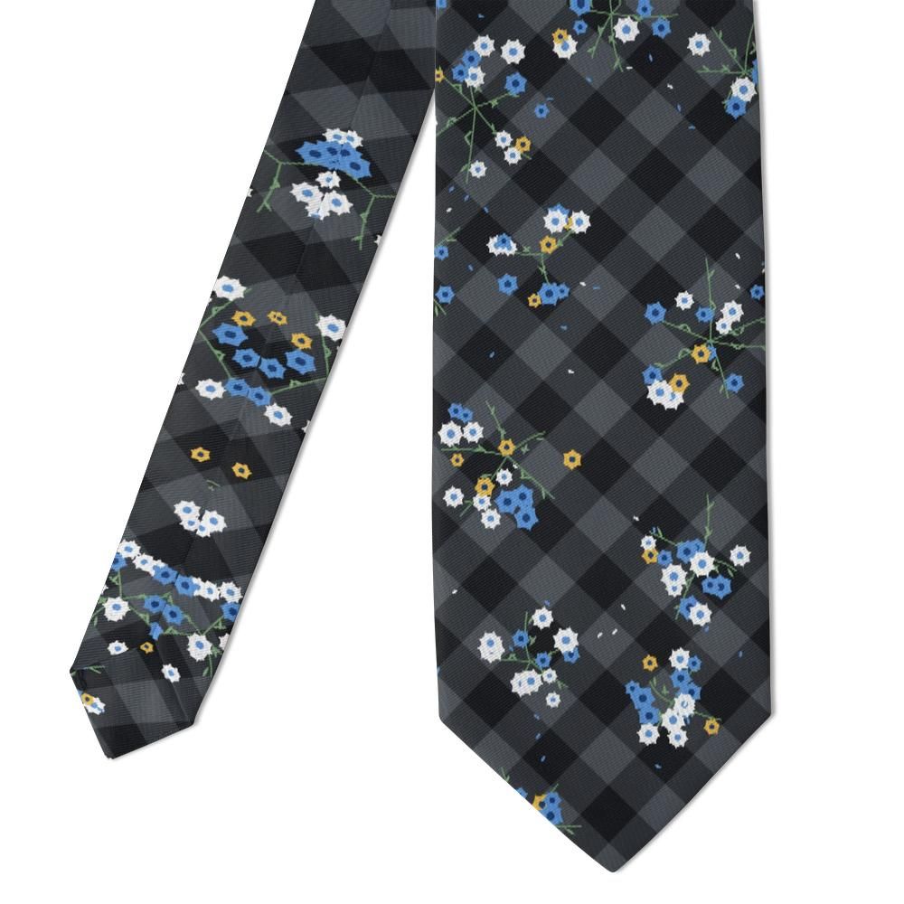de La Mothe - Grey Check & Blue Floral Tie – Morning Frost