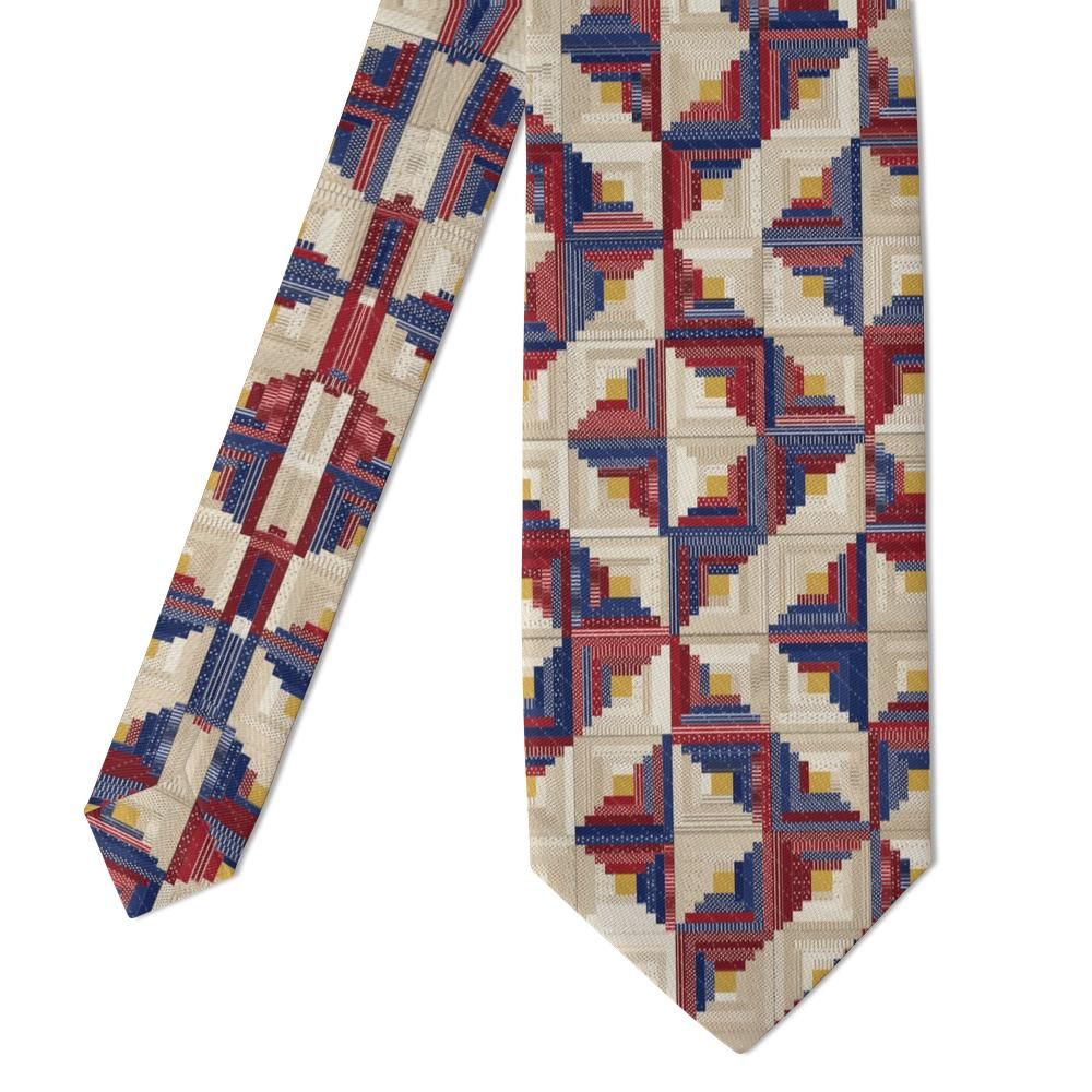 Rosenvinge - Red, Navy & Cream Log Cabin Quilt Tie – Heritage Porch