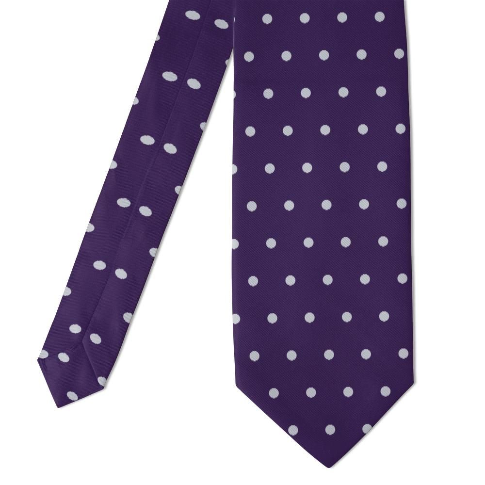 Polignac deep purple and silver pin dot tie — folded detail