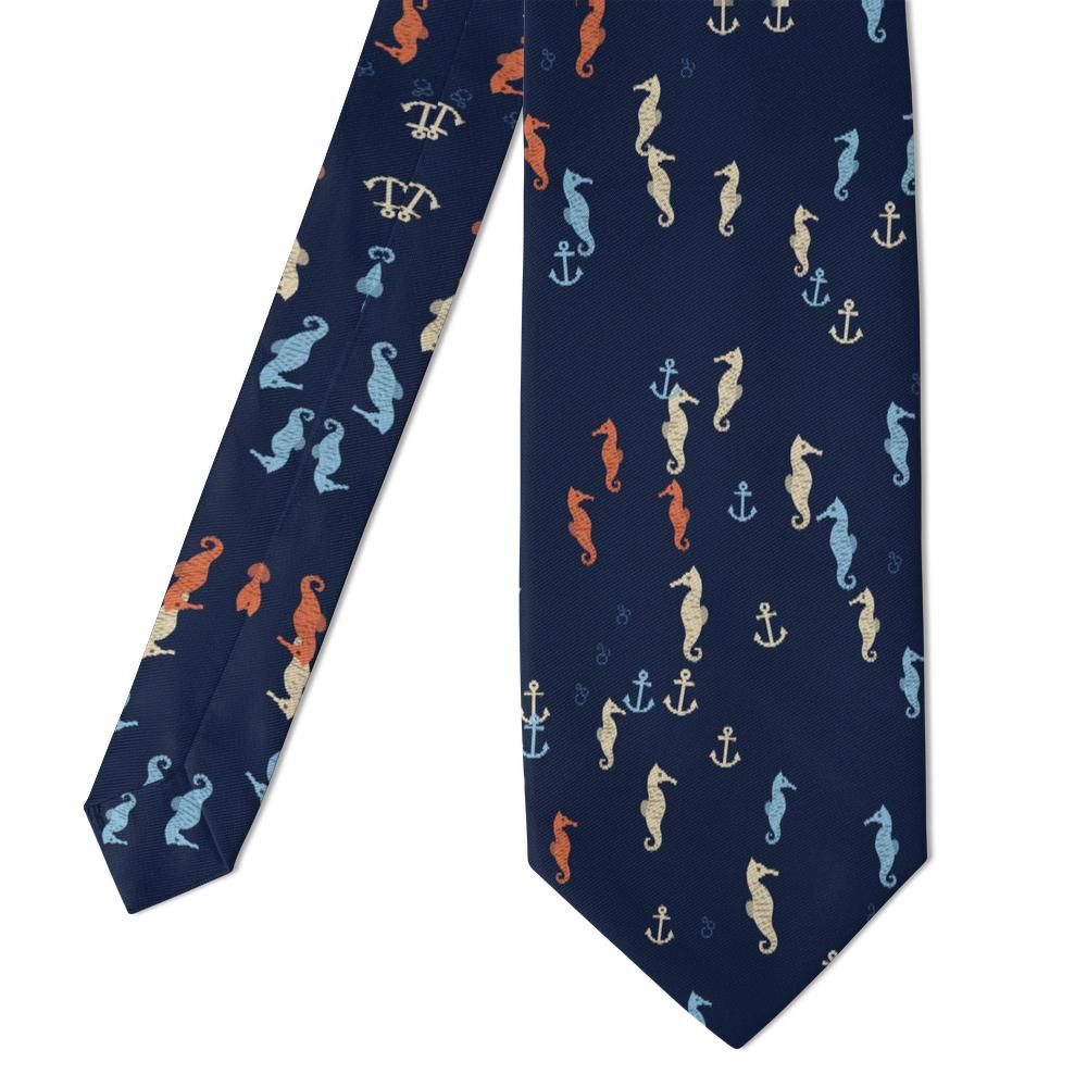 Talisman - Navy & Coral Seahorse Tie – Coastal Charm