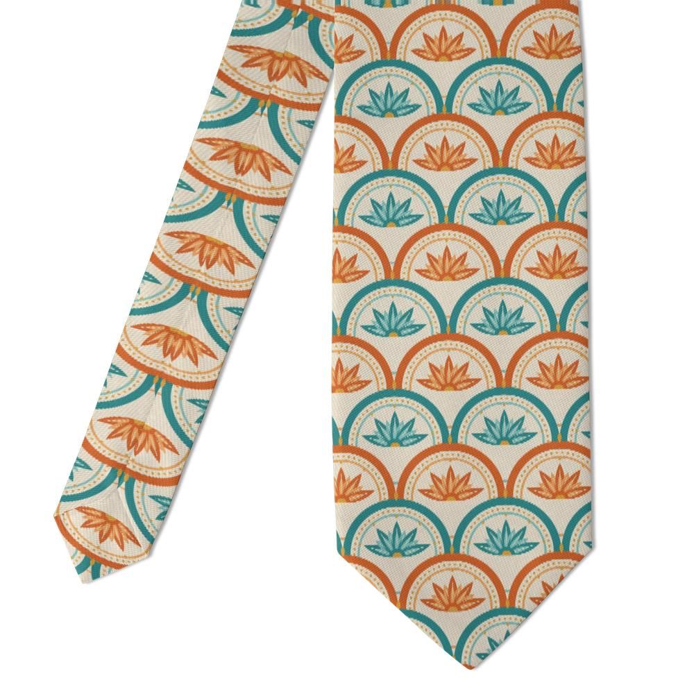 Wassenaer - Teal & Orange Lotus Fan Tie – Bohemian Splendor