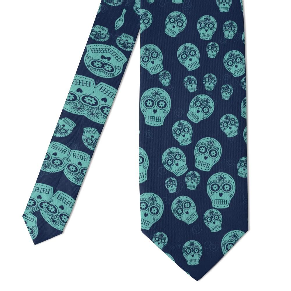 Krag - Navy & Turquoise Sugar Skull Tie – Día de Muertos