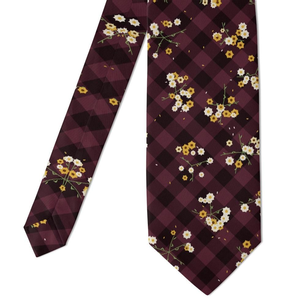 de La Mothe - Burgundy Check & Gold Floral Tie – Autumn Manor