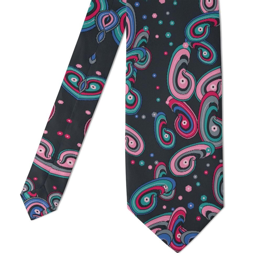 Ferretti - Charcoal & Fuchsia Feather Paisley Tie – Florentine Night