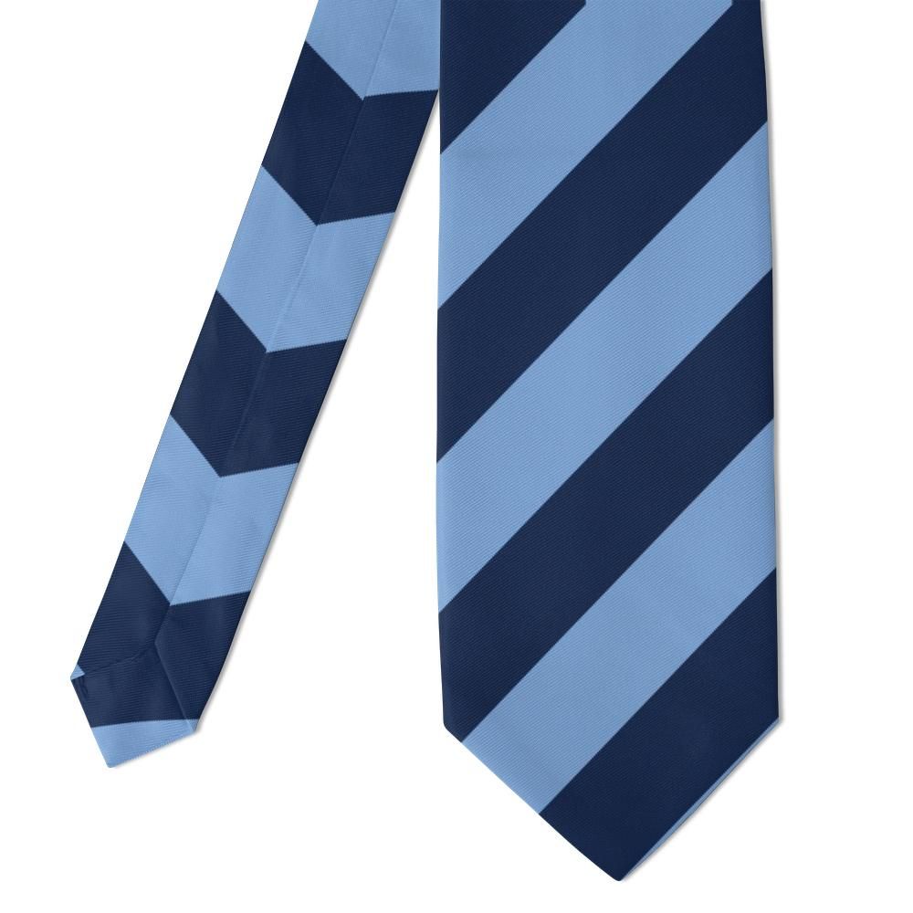 Tremoille navy and sky blue bengal stripe tie — folded detail