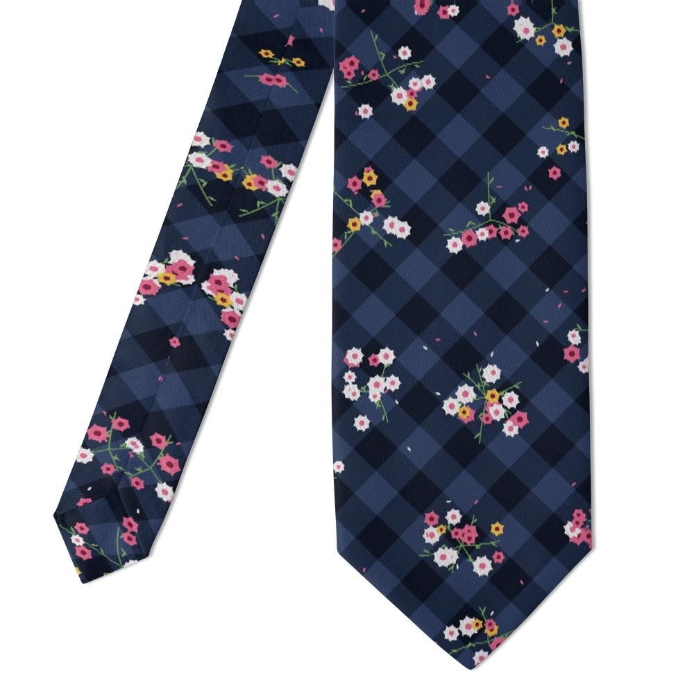 de La Mothe - Navy Check & Pink Floral Tie – Houdancourt Spring
