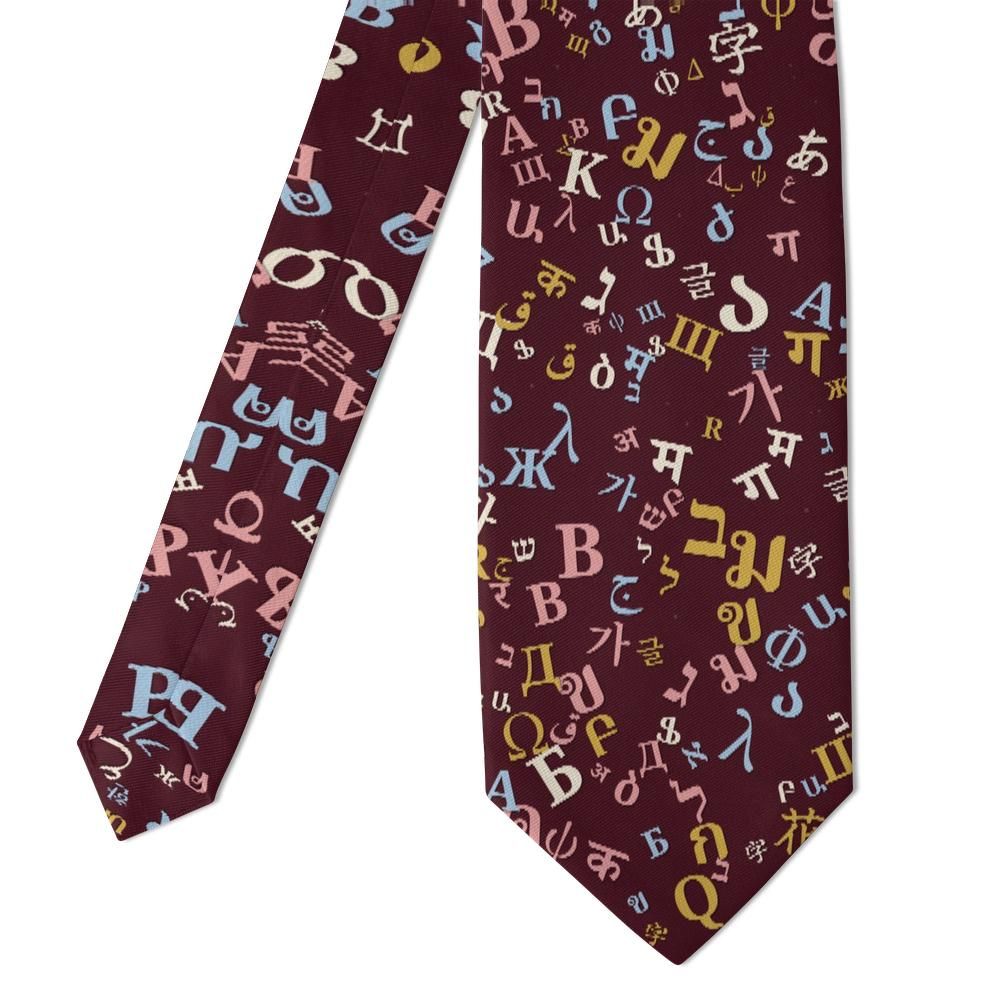 Dzialynski - Burgundy Polyglot Alphabet Tie – Global Letters