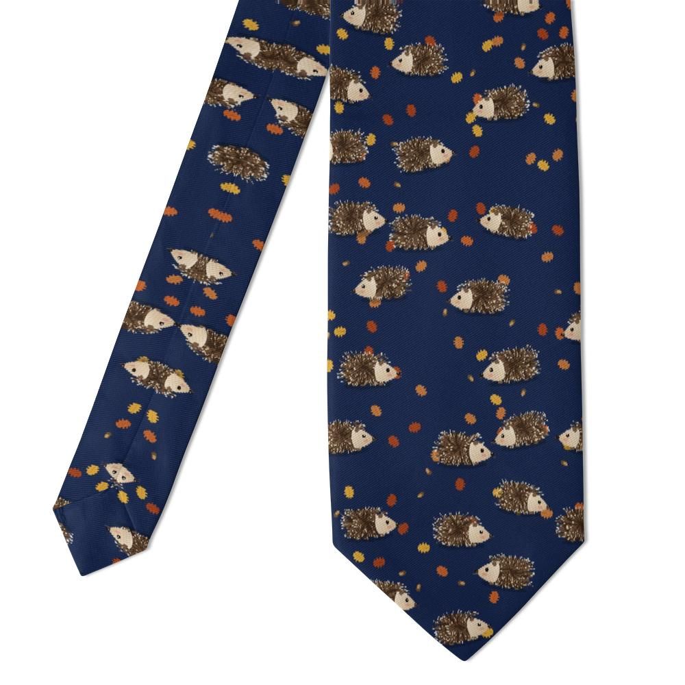 Mniszech - Navy Hedgehog Tie – An Autumn Night Hedgehog Ramble