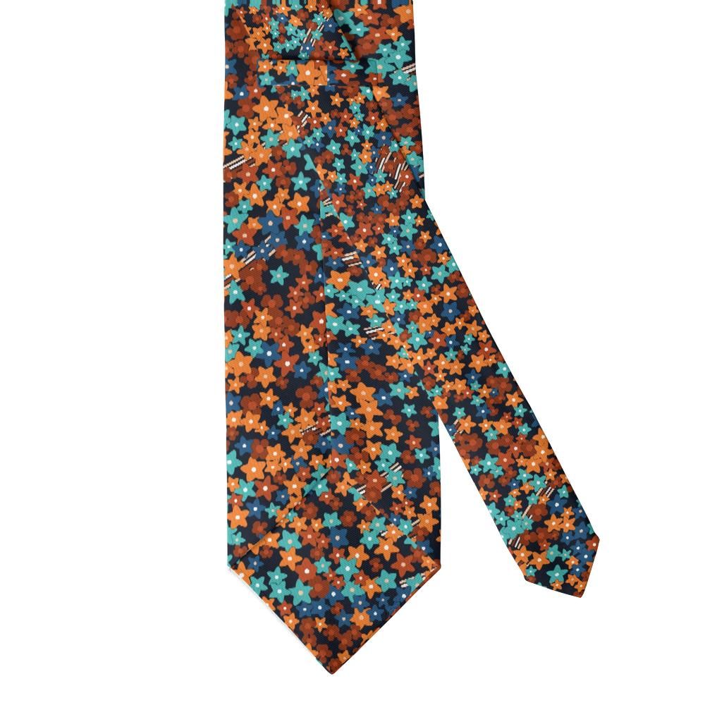 de Castelnau - Navy & Tangerine Floral Tie – Garonne Sunset