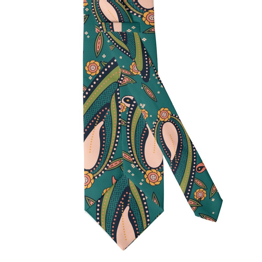 Valier - Teal & Coral Leaf Paisley Tie – Lagoon Bloom