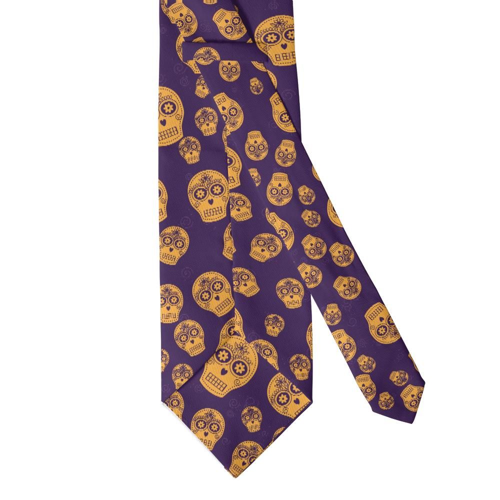 Krag - Purple & Marigold Sugar Skull Tie – Marigold Fiesta