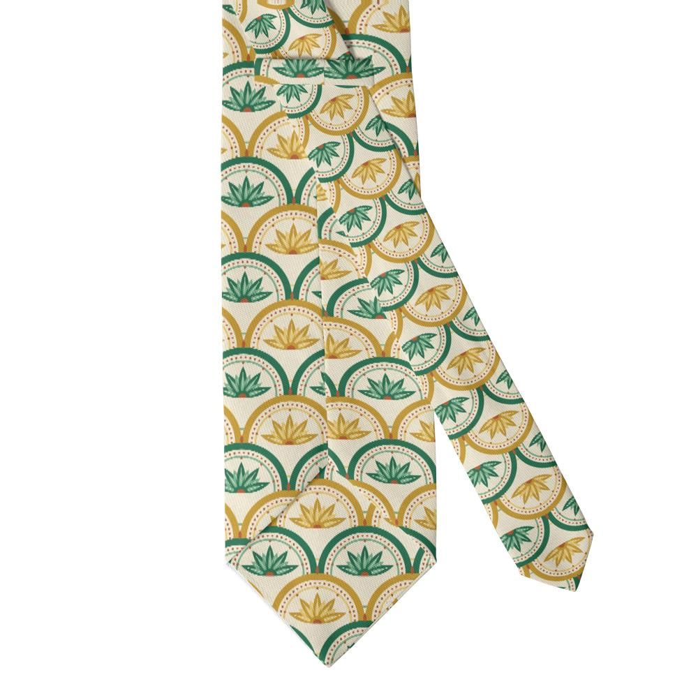 Wassenaer - Emerald & Mustard Lotus Fan Tie – Bohemian Splendor