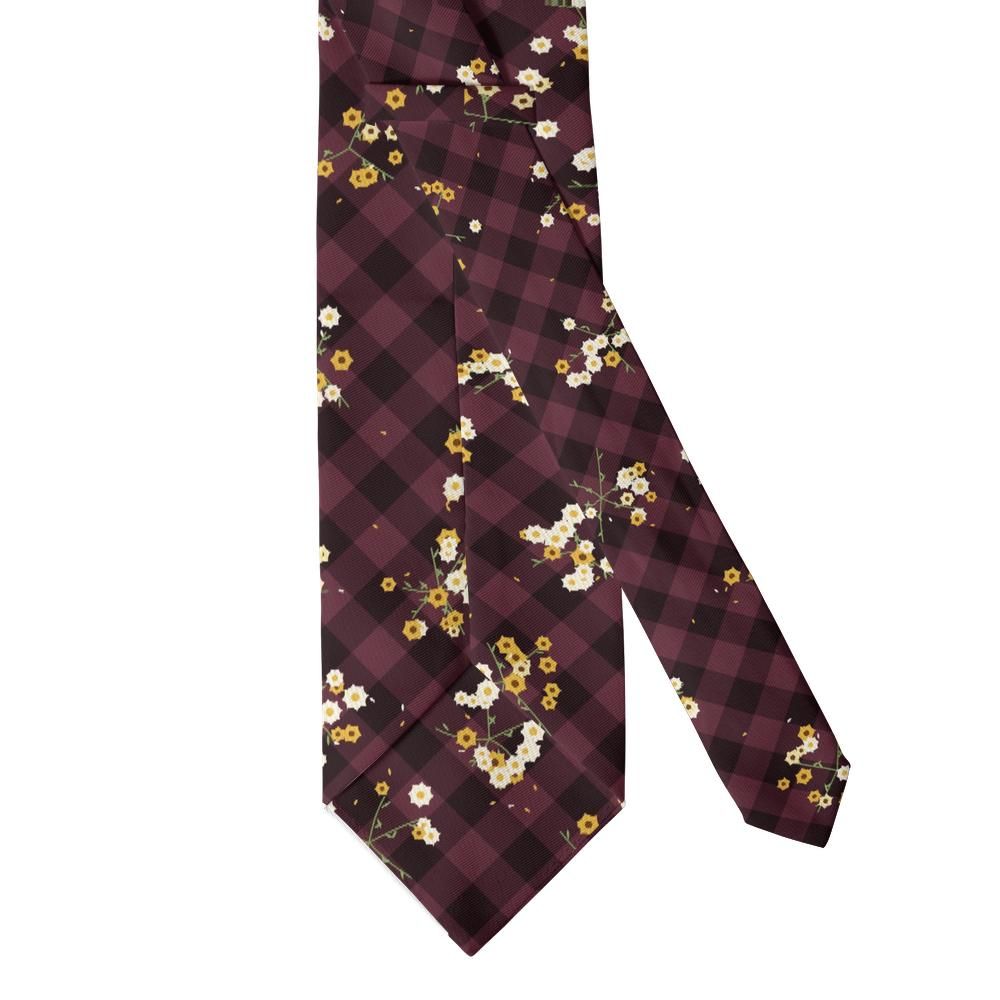 de La Mothe - Burgundy Check & Gold Floral Tie – Autumn Manor