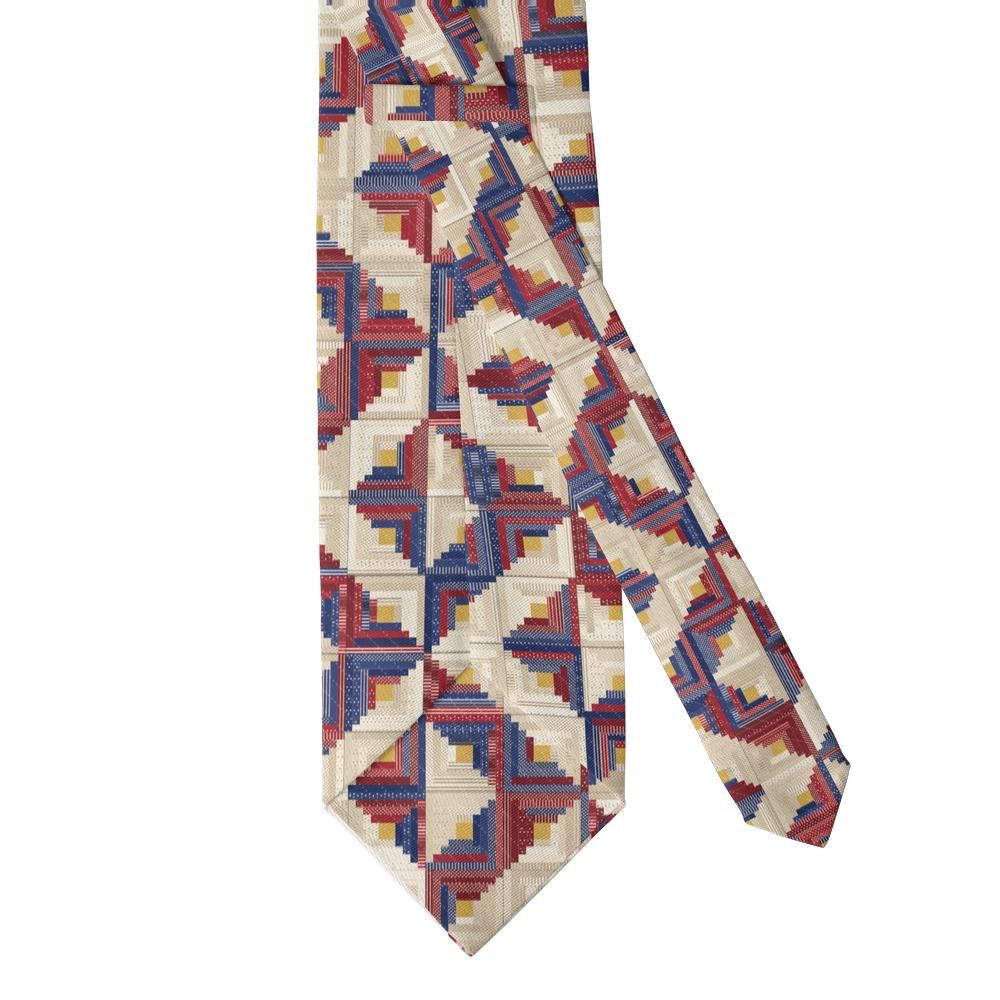 Rosenvinge - Red, Navy & Cream Log Cabin Quilt Tie – Heritage Porch