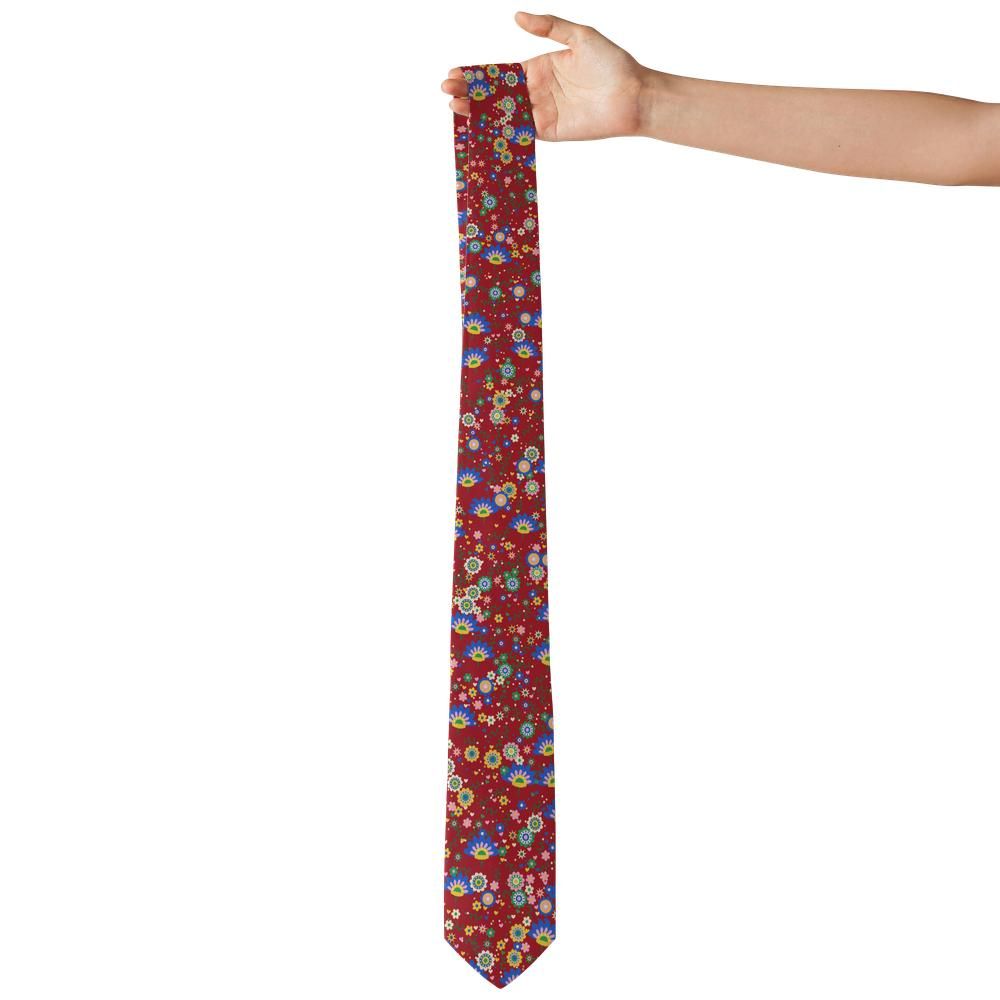 Lindenov - Red Multicolor Folk Floral Tie – Polish Folk Garden