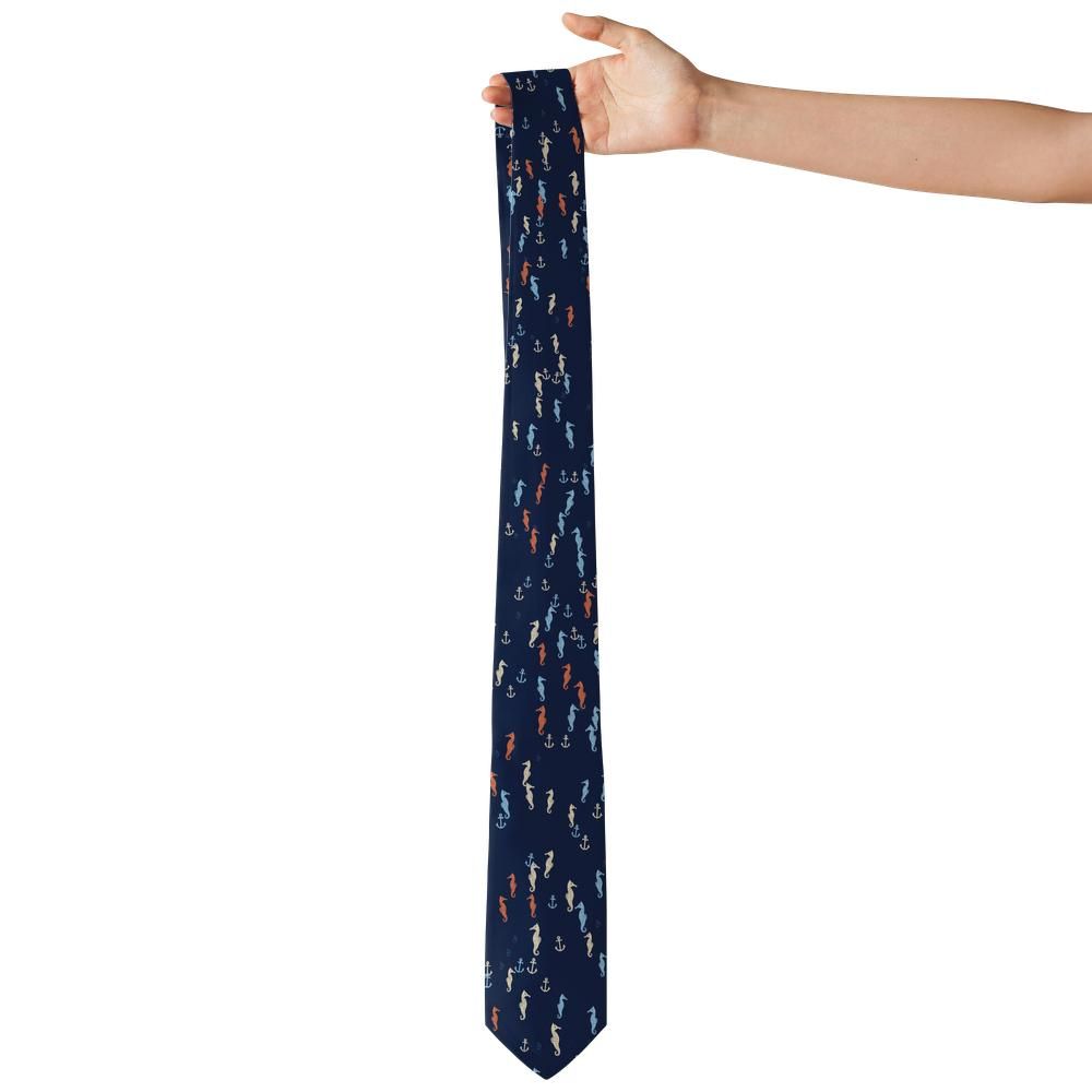 Talisman - Navy & Coral Seahorse Tie – Coastal Charm