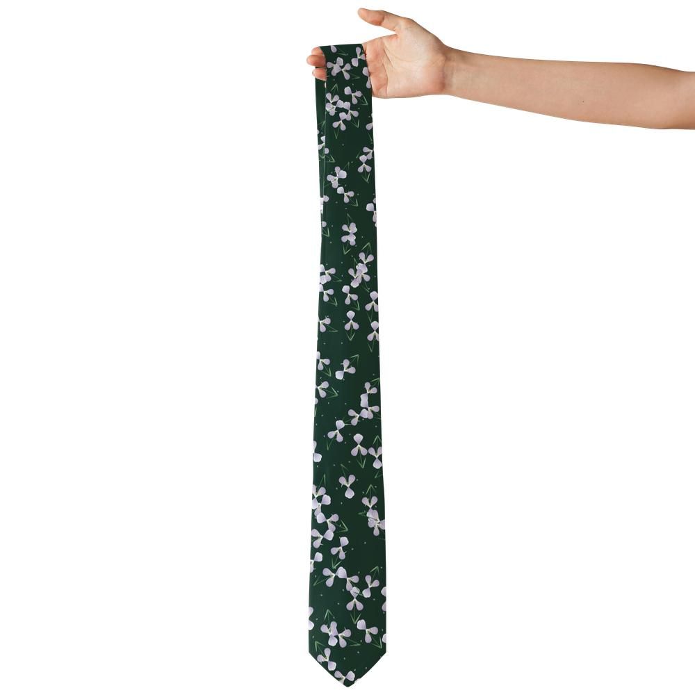 Krasinski - Forest Green & White Iris Tie – Pale Irises on a Woodland Ground