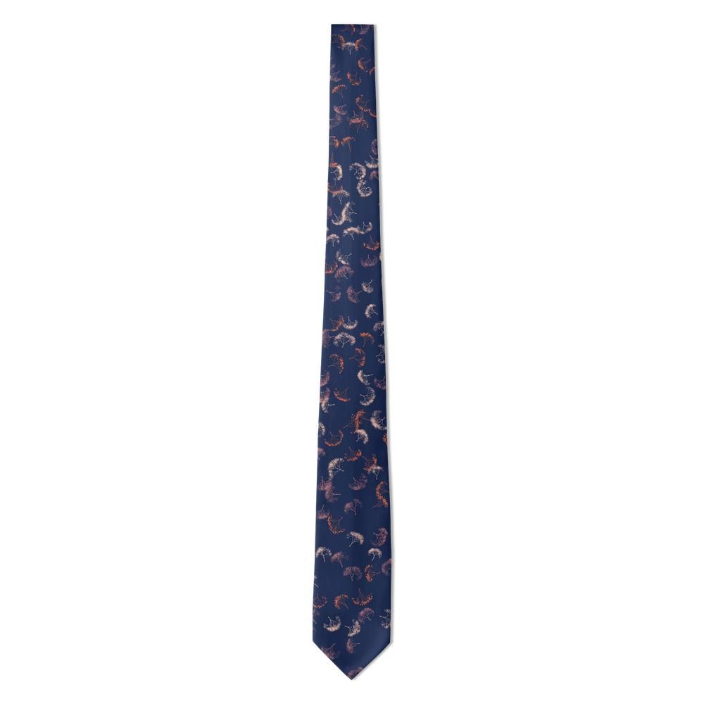 Chorinsky - Navy & Coral Seaweed Tie – Tide-Tossed Fronds in Sunset Pinks