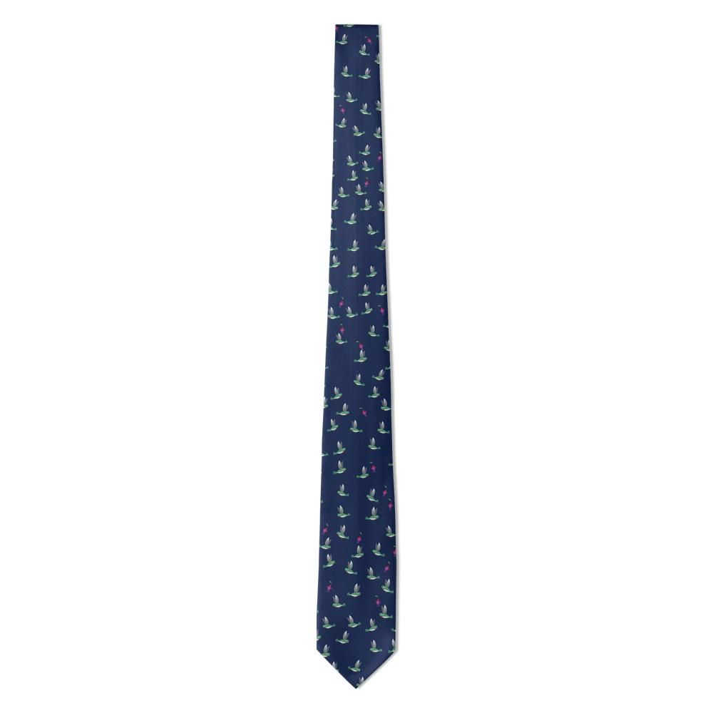 Radziejowski - Navy Hummingbird Tie – Hovering Jewels Among Fuchsia Blooms