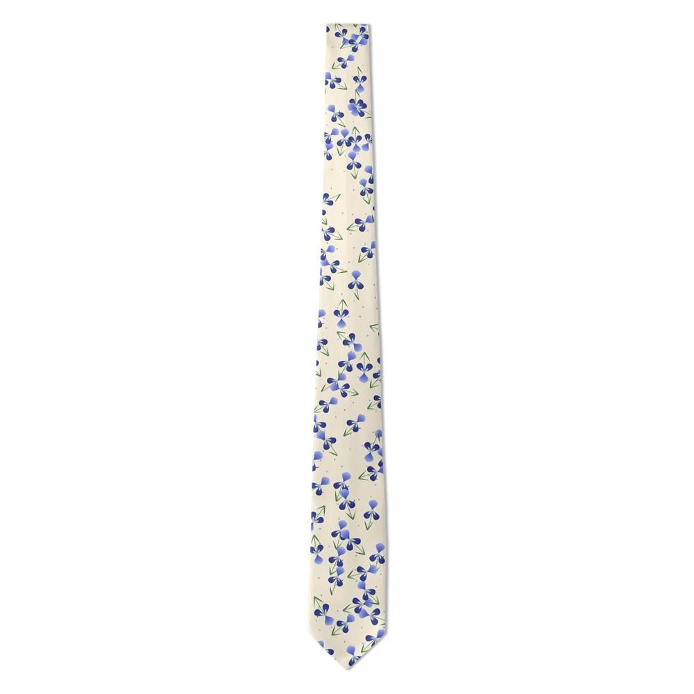 Krasinski - Cream & Cobalt Iris Tie – Spring Garden Irises on Linen