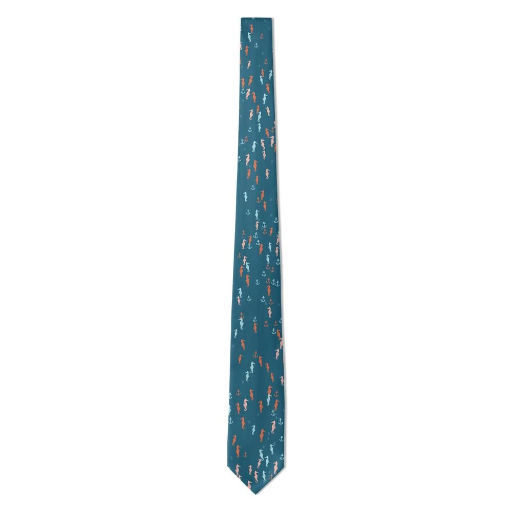 Talisman - Teal & Coral Seahorse Tie – Coastal Charm