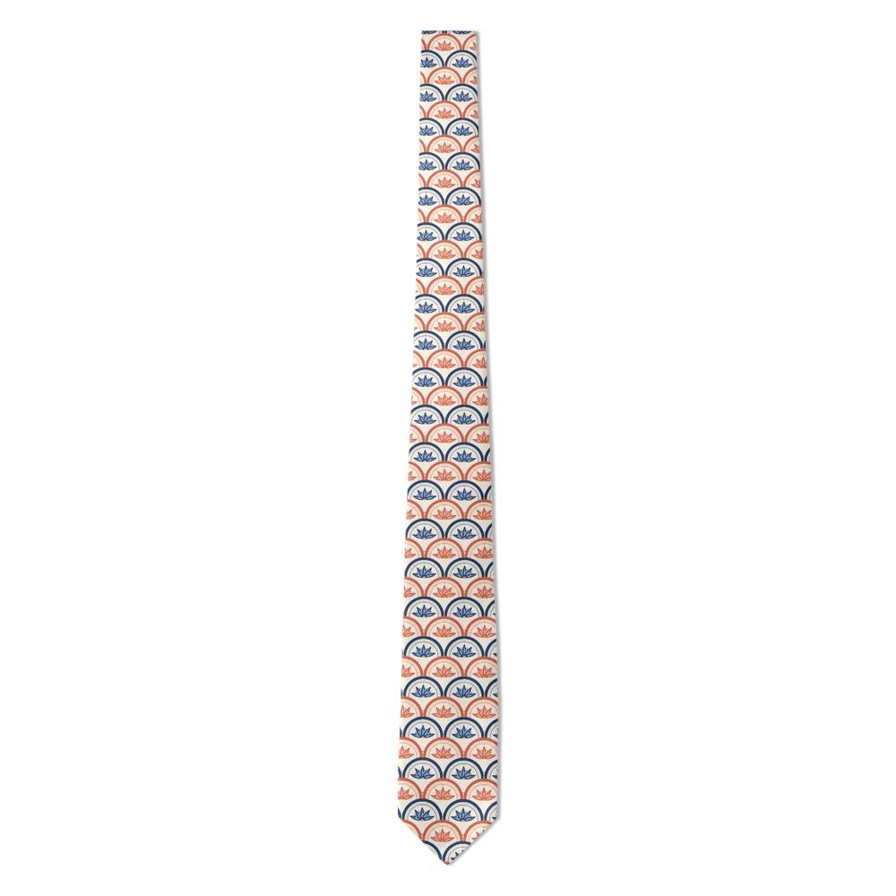 Wassenaer - Navy & Coral Lotus Fan Tie – Bohemian Splendor