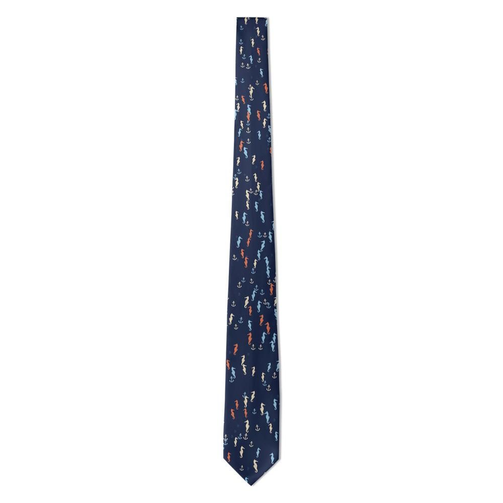 Talisman - Navy & Coral Seahorse Tie – Coastal Charm