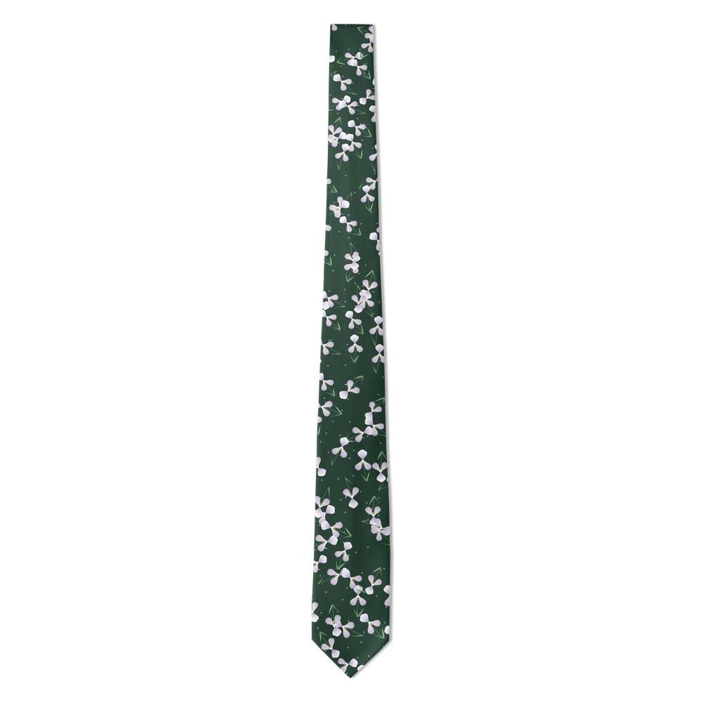 Krasinski - Forest Green & White Iris Tie – Pale Irises on a Woodland Ground