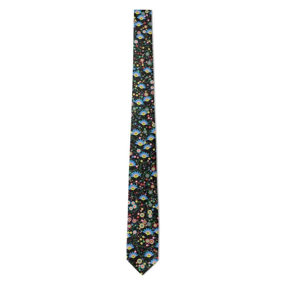 Lindenov - Black Multicolor Folk Floral Tie – Polish Folk Garden