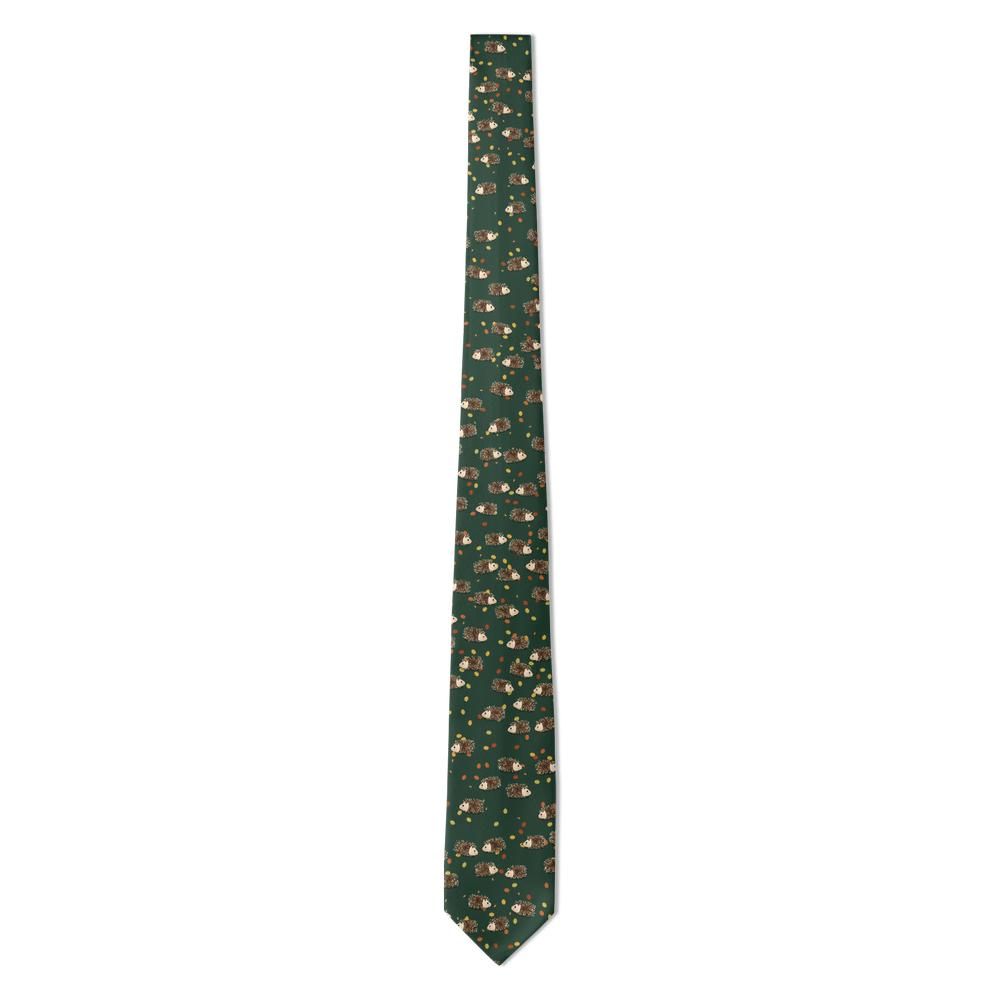 Mniszech - Forest Green Hedgehog Tie – Woodland Hedgehogs and Acorns