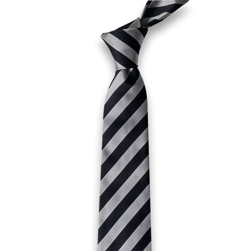 Black and silver diagonal stripe silk tie